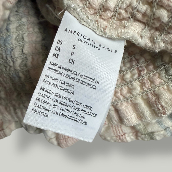 American Eagle Top Women Size Small Multicolored Smock Tie Strap Ruffle Hem - Picture 11 of 13